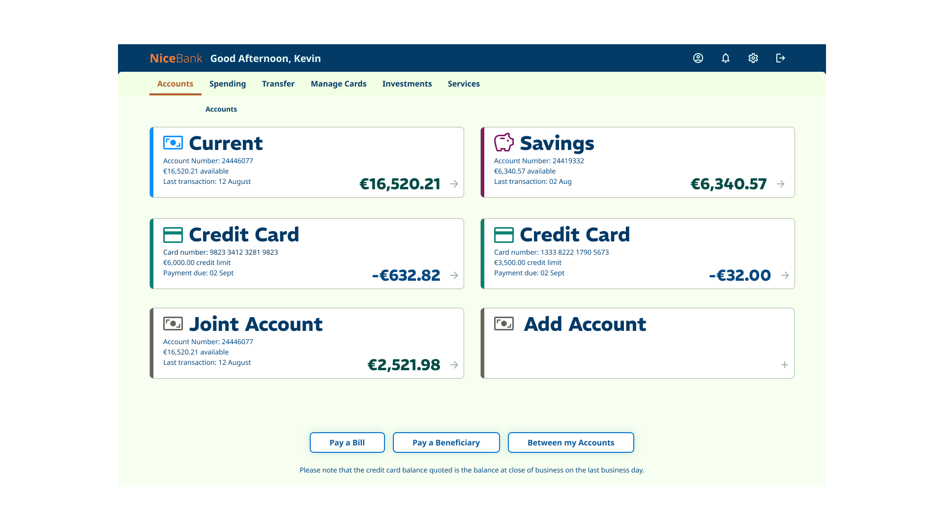 Desktop account screen