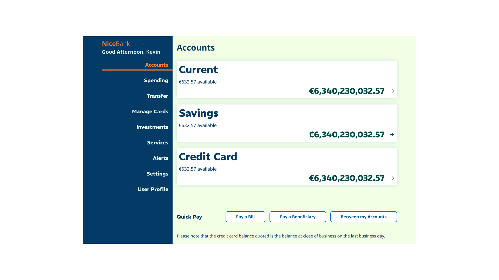Tablet account screen - iteration