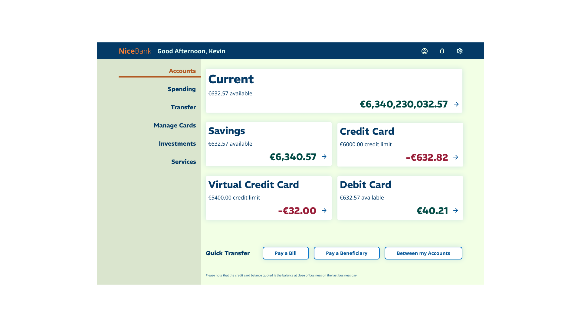 Tablet account screen - iteration