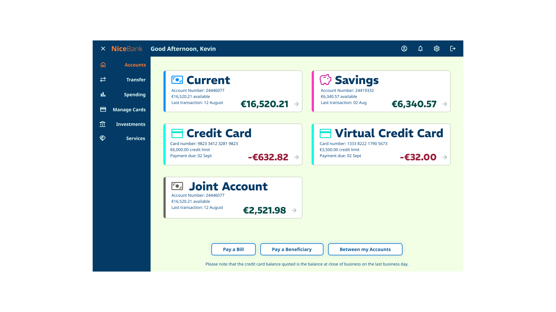 account screen - iteration