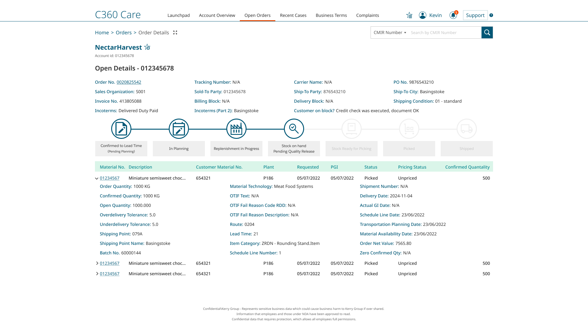 Open Orders - SKU details
