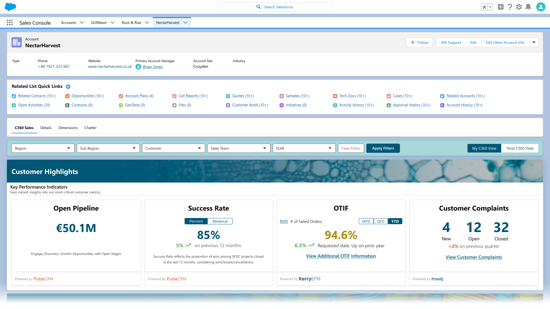 Dashboard top section