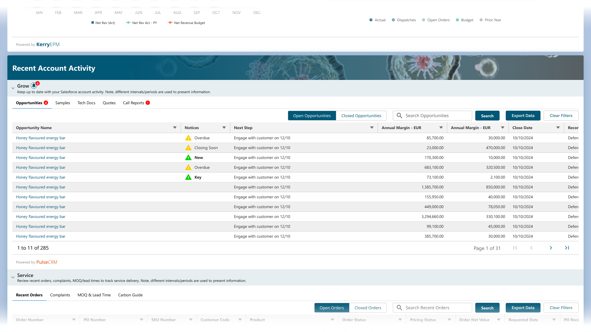 Recent Account activity - top section