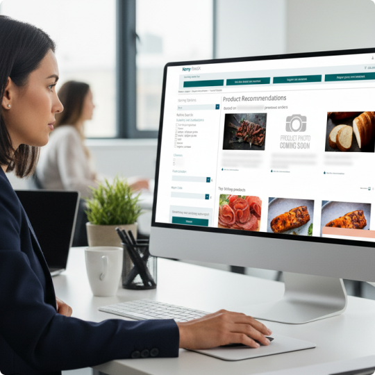 Young woman using PrediX at a desktop computer.