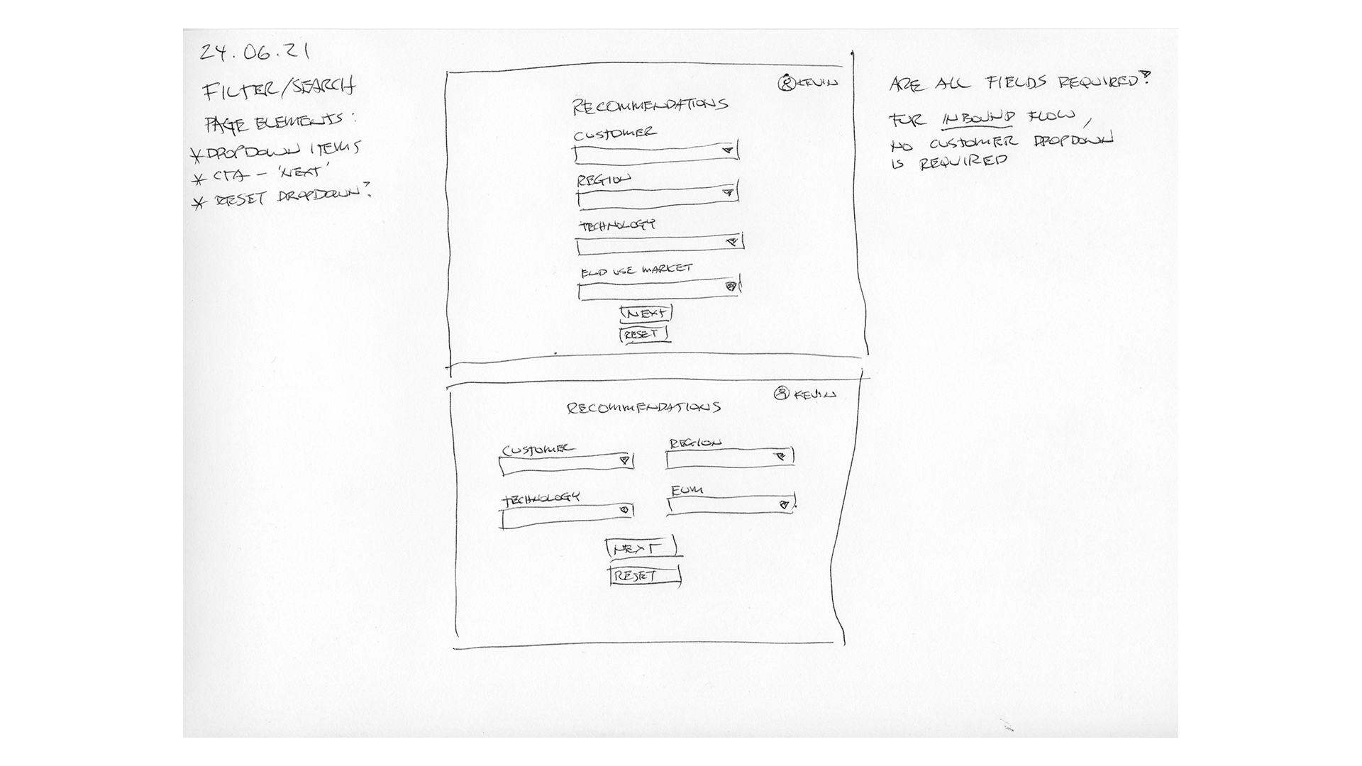 Initial search query page wire-frame